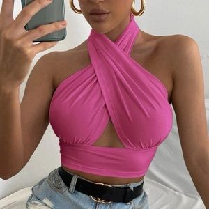 SHEIN PINK HALTER TOP